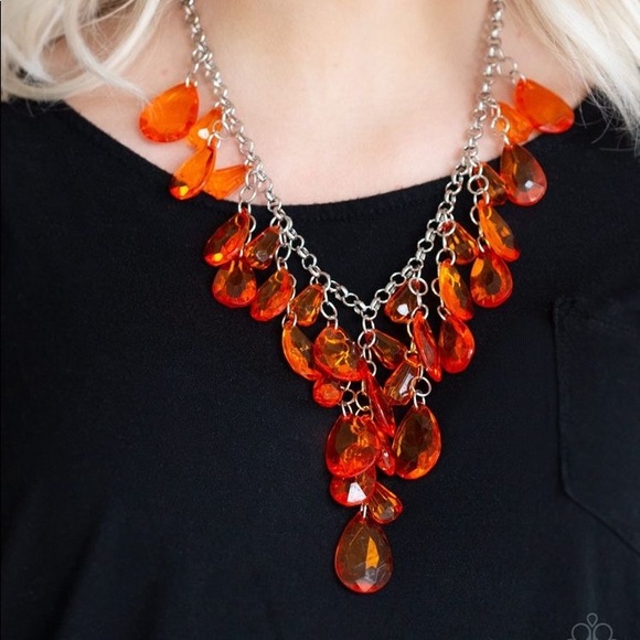 Red Orange Necklace + Earrings Set NWT